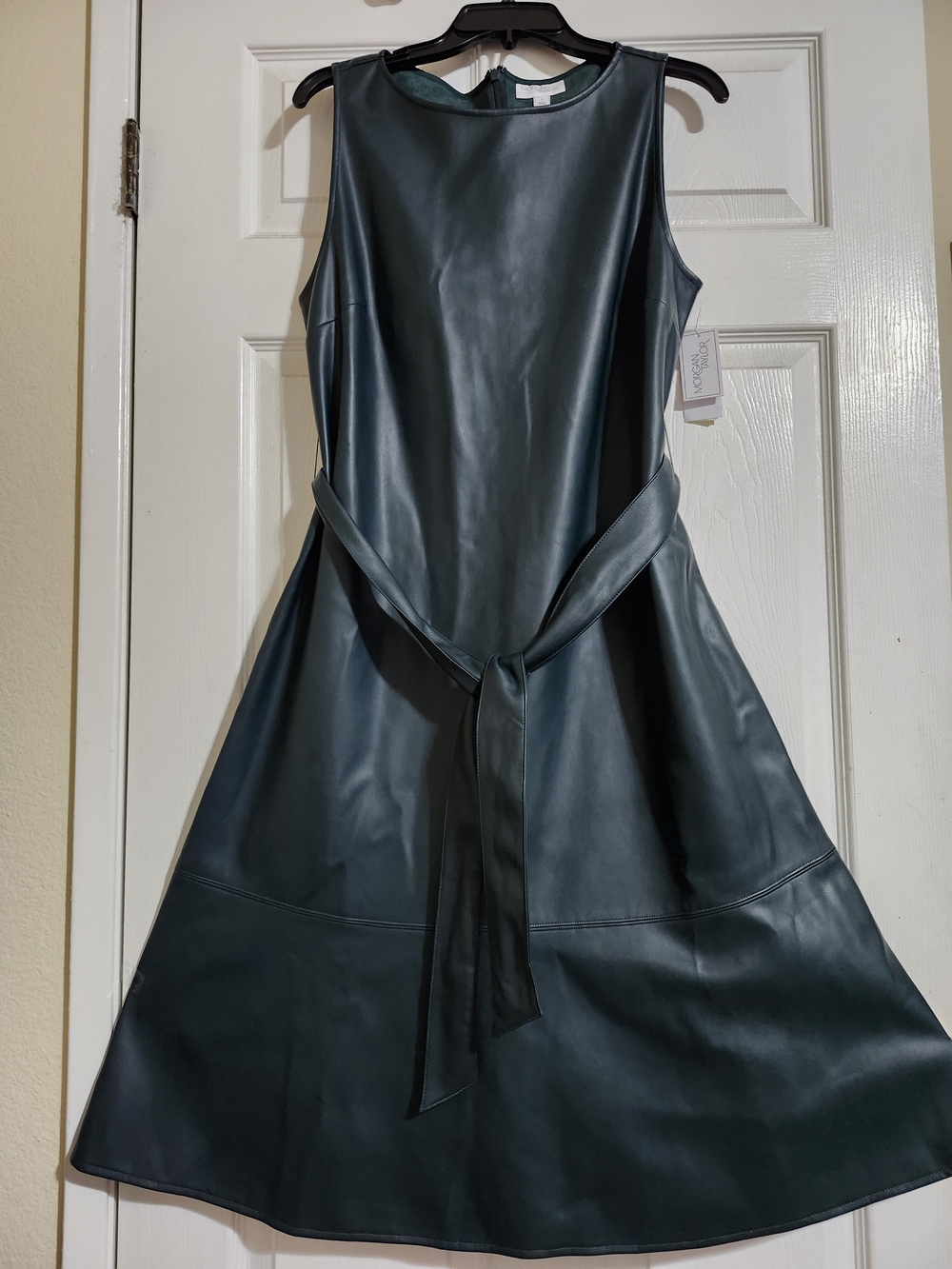 Morgan Taylor Sleeveless Faux-Leather Midi Dress in Dark Teal